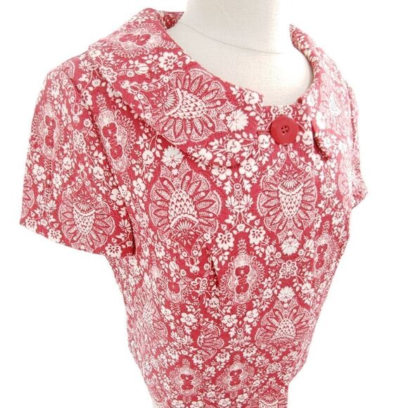 Loft red & white cotton matelasse short sleeve jacket w/ peter pan collar size 6 - Picture 10 of 15